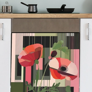 Colorful poppy flower floral stickers for modern kitchen cabinets and dishwasher decor