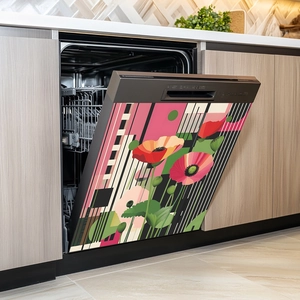 Adesivo per Lavastoviglie Moderno Astratto Papavero PVC Impermeabile Autoadesivo Mobile Cucina Murale Geometrico