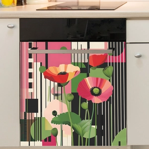 Copertura magnetica floreale per lavastoviglie con papavero astratto per cucina