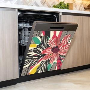 Abstrakte Blumen Geschirrspüler Dekorativer Aufkleber PVC Rote Blume Linie Kunst Ofentür Abdeckung Küche Geräte Dekor Wandtattoo