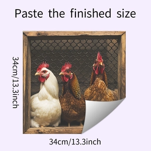 Detailed 34cm square 3D farm chicken wall sticker for kitchen cabinet decor