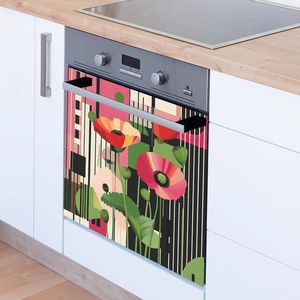 Adesivo magnetico con fiori di papavero per porta del forno e decorazioni moderne