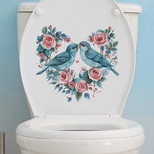 Self-adhesive heart-shaped pink roses and blue birds wall decal for home decoration
