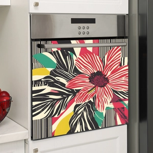 Magnetische Deko-Folie mit Blumenmuster und roten Streifen für Geschirrspüler und Ofen