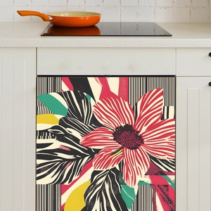 Magnetischer Spülmaschinenaufkleber mit abstraktem Blumenmuster und modernen Linien