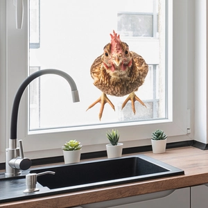 3D realistic brown chicken window sticker with red comb for home kitchen glass decor