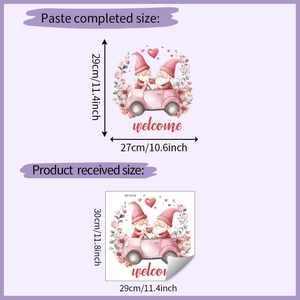 Size details of welcome gnome wall stickers showing product and pasted dimensions