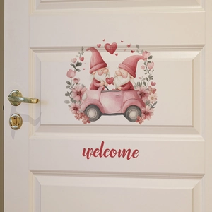 Cartoon Gnomes Pink Car Welcome Wall Sticker Removable Waterproof PVC Floral Heart Door Decal For Bedroom Kids Home Decor