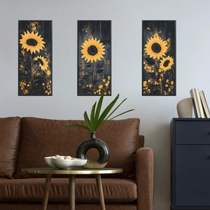 Modern Sunflower Wall Stickers Black Gold Splatter Art Floral Decorative Decals For Bedroom Living Room Entryway Home Decor PVC