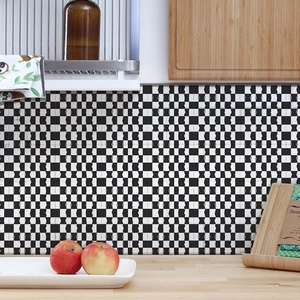 Self-adhesive black and white checkered kitchen wall tile stickers with waterproof PVC finish