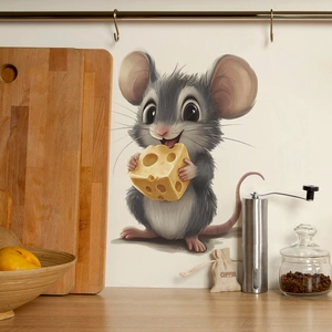 3D cute mouse eating cheese wall sticker for home kitchen and entryway decor
