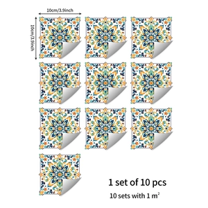Détail de stickers carrelage mandala vintage 10x10cm avec support adhésif pour cuisine