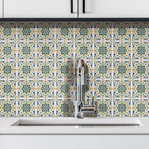 Autocollants de Carrelage Floraux Vintage en PVC Imperméable Auto-Adhésif Stickers Muraux pour Cuisine Salle de Bain Maison Décor