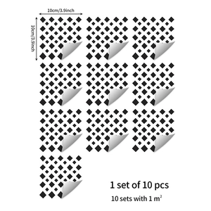 Detail view of 10 pieces black and white diamond tile stickers sized 10x10cm each