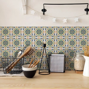 Autocollants de carreaux mandala vintage verts pour cuisine avec motif marocain