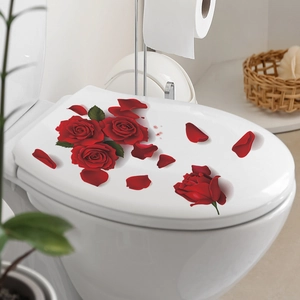 3D vintage red rose wall stickers and floral bathroom toilet lid decals for home decor