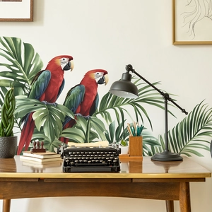 Tropical parrots and palm leaves wall decals for bedroom and living room decor