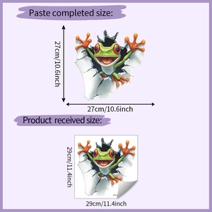 Detailed size chart for 3D broken wall red-eyed frog decorative PVC wall sticker