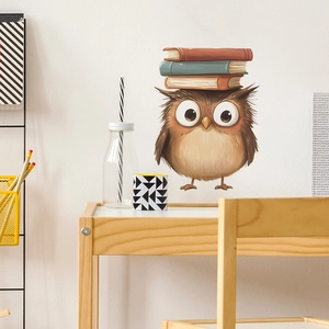 Sticker mural chouette avec livres pour décoration de chambre d'enfant et d'étude