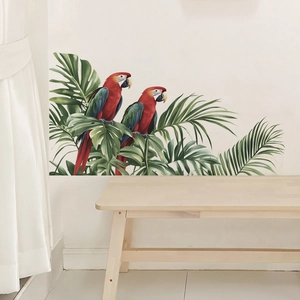 Tropical wall stickers with parrots and palm leaves for living room home decoration