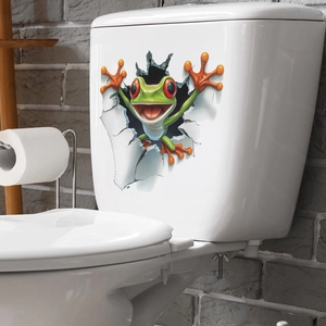 3D Red-Eyed Tree Frog Wall Sticker Creative Cracked Wall Effect Toilet Decal Waterproof PVC Home Decoration For Living Room
