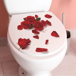 3D vintage red rose self-adhesive wall stickers for bathroom toilet lid decoration