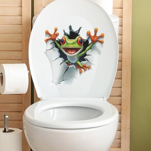 3D cartoon red-eyed tree frog wall sticker breaking through white surface for home decor