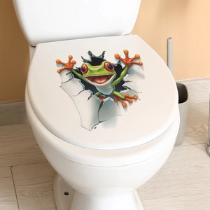 3D wall sticker featuring a lifelike green tree frog breaking through a white surface