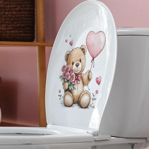 Pink teddy bear with rose and heart balloon self-adhesive decorative wall sticker