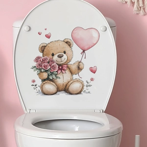 Pink rose balloon teddy bear wall decal for home decor on white background