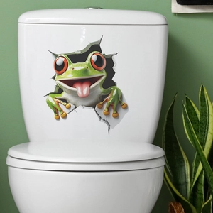3D cute green frog wall sticker with red eyes and pink tongue for bathroom home decor