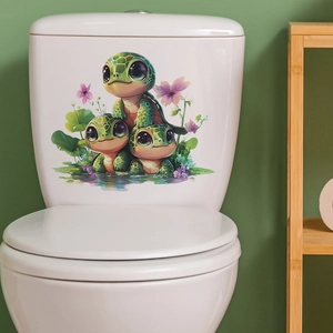 Cute Cartoon Turtle Toilet Decal Waterproof PVC Bathroom Wall Sticker Removable Sea Turtle Flower Decor For Bedroom Home