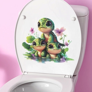 Self-adhesive waterproof turtle toilet seat decal with watercolor sea turtles and flowers
