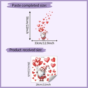 Infographic of Valentine gnome wall decal showing applied size and original sheet layout