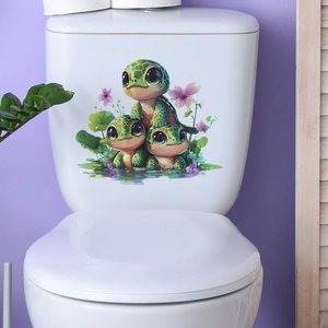Cute cartoon sea turtles and purple flowers self-adhesive waterproof wall stickers