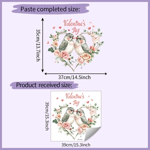 Detail showing heart shape floral bird wall sticker dimensions for Valentine's Day decor