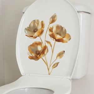 Gold Flower Wall Sticker Metallic PVC Removable Self Adhesive Decal For Bathroom Toilet Bedroom Home Decor