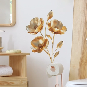 Golden floral wall stickers with metallic finish for home and bathroom decoration