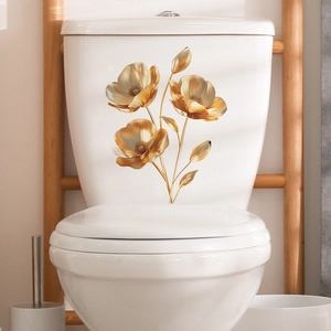 Golden floral self-adhesive wall stickers with metallic texture for bathroom decoration