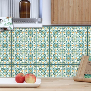 Self-adhesive mandala tile stickers for kitchen backsplash with geometric floral patterns