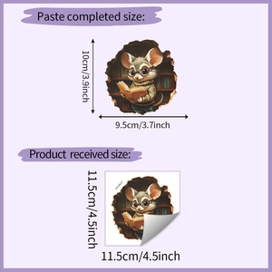 Detail showing dimensions of 3D cartoon mouse reading wall sticker for home decor