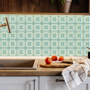 Mandala bohemian geometric tile stickers for kitchen backsplash decoration on gray wall