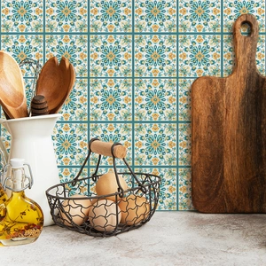 Self-adhesive kitchen tile sticker with vintage mandala pattern and geometric floral design