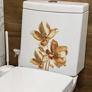 3D golden metallic floral wall stickers for home decor with elegant embossed flower design