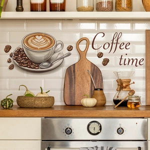 Stickers muraux café artistique avec tasse et grains pour décoration de cuisine