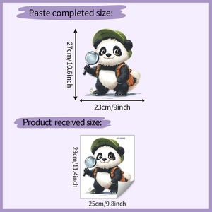 Size specifications for panda explorer wall sticker showing 29x25cm layout and 27x23cm finish