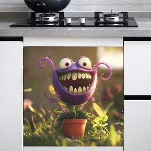 3D purple monster plant potted sticker for kitchen cabinet and dishwasher decor
