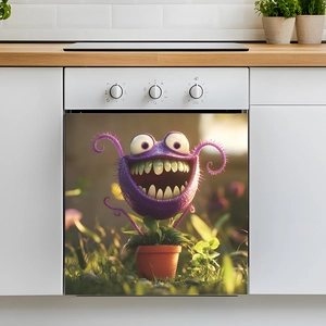 Creative 3D purple monster potted plant wall sticker for dishwasher and cabinet decor