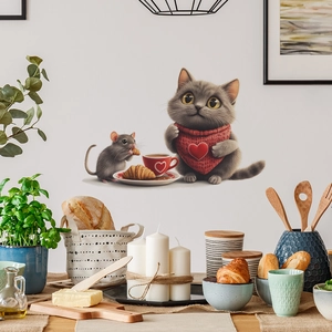 Cartoon cat and mouse afternoon tea wall sticker for kitchen and home decor