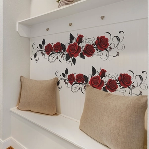 Elegant red rose and black vine wall sticker for home bedroom living room decor